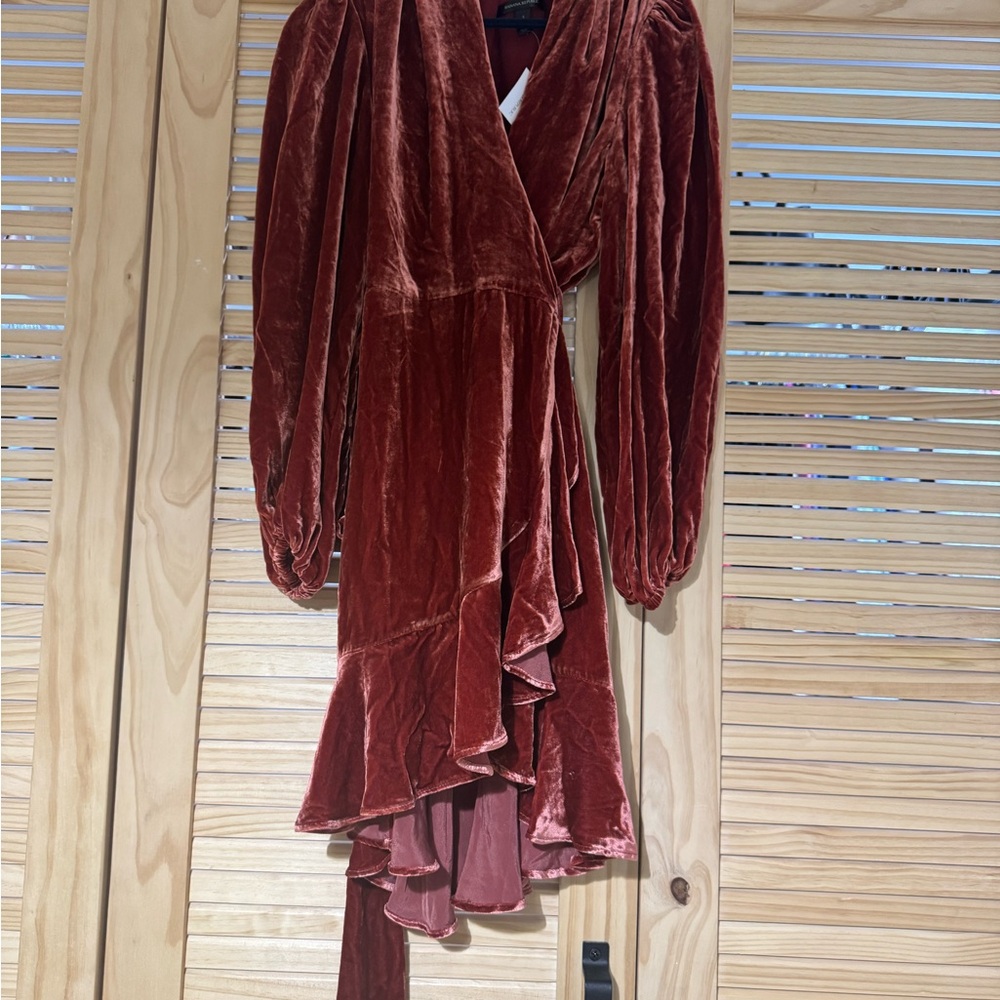 Elegant Velvet Wrap Dress in Rust